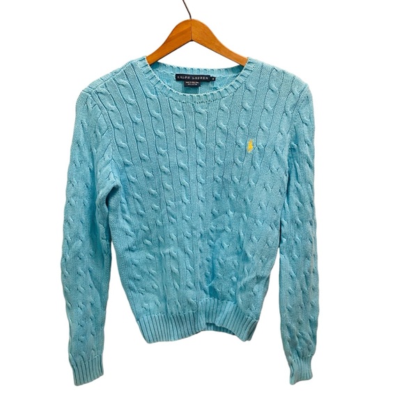 Ralph Lauren Sweaters - Ralph Lauren Cableknit Pony Sweater Aqua Sz.M